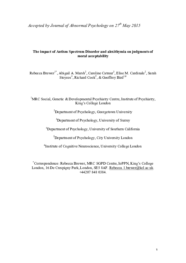 (PDF) The impact of Autism Spectrum Disorder and alexithymia on ...