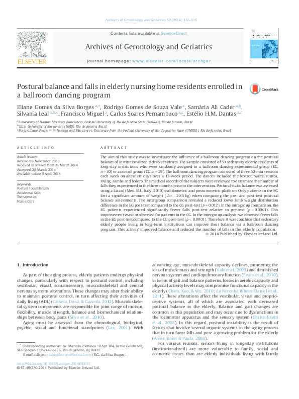 (PDF) Postural balance and falls in elderly nursing home residents ...