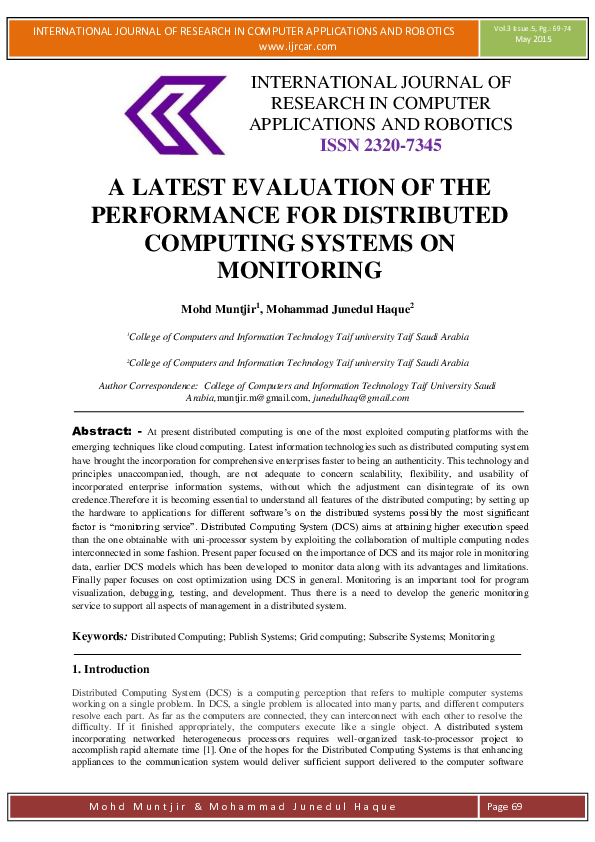 A LATEST EVALUATION OF THE PERFORMANCE FOR DISTRIBUTED COMPUTING ...
