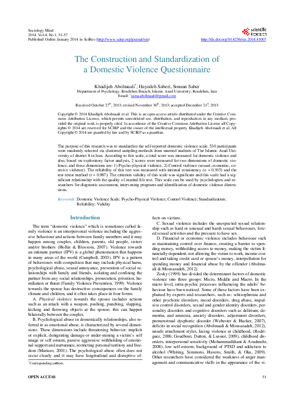 (PDF) The Construction and Standardization of a Domestic Violence ...