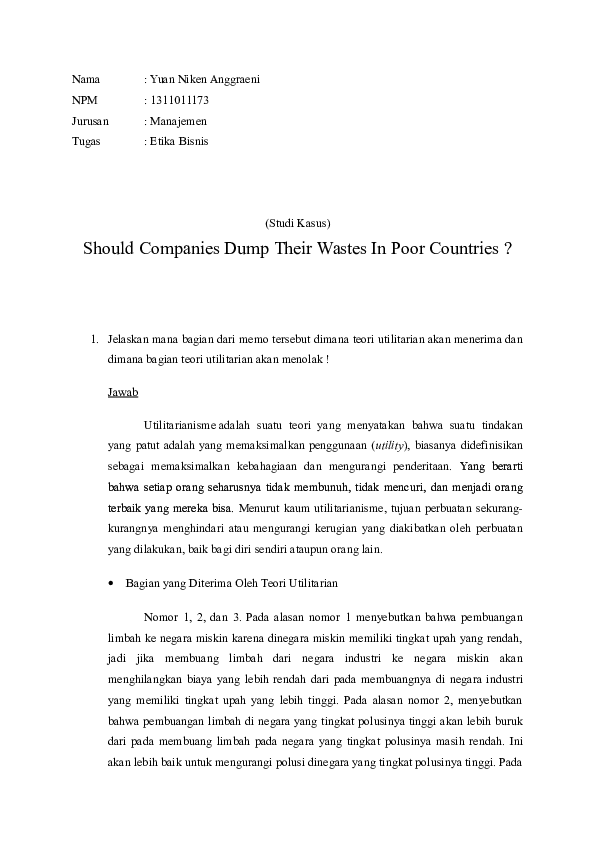 Studi Kasus Etika Bisnis Should Companies Dump Their Wastes In?