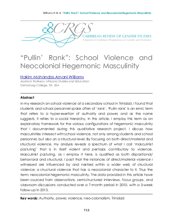 (PDF) “Pullin’ Rank”: School Violence and Neocolonial Hegemonic Masculinity