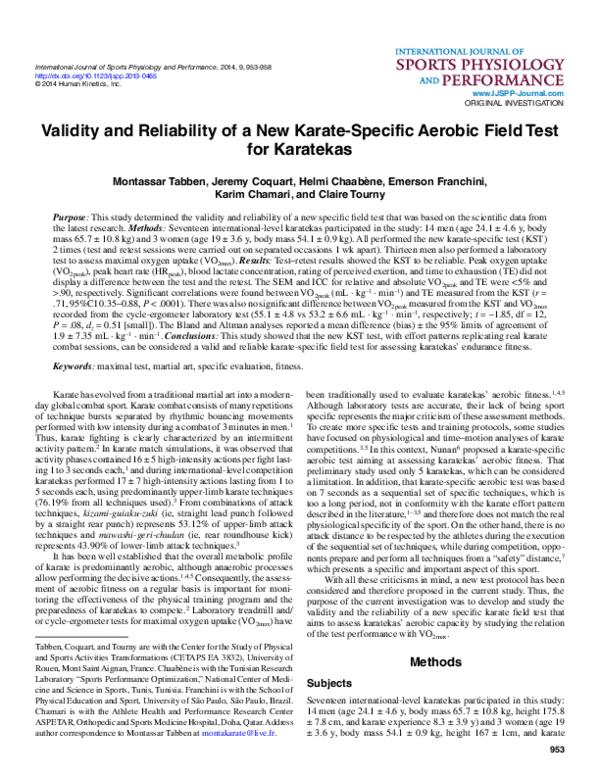 (PDF) Tabben IJSPP 2014 Validity and Reliability of a New Karate ...