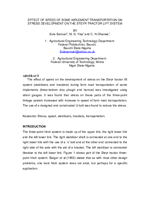 (DOC) EFFECT OF SPEED OF SOME IMPLEMENT TRANSPORTATION ON STRESS ...