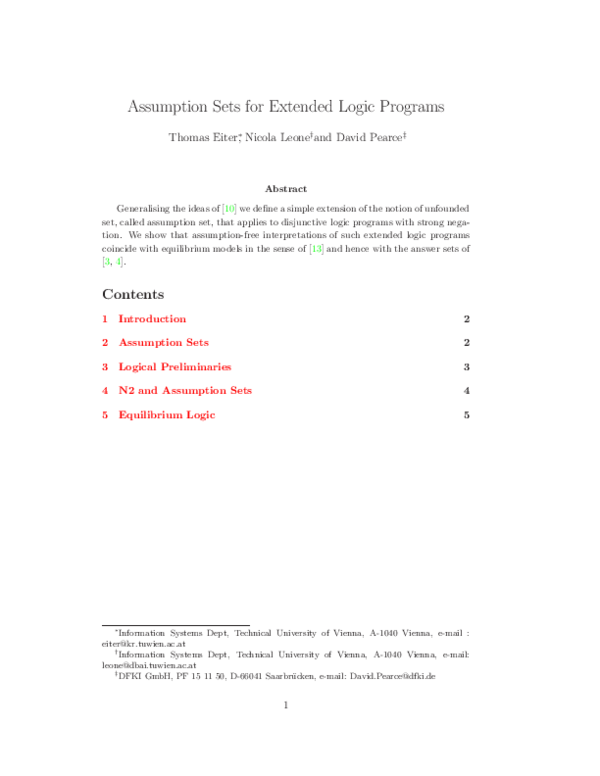 (PDF) Assumption sets for extended logic programs