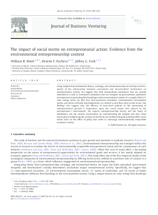 (PDF) The impact of social norms on entrepreneurial action: Evidence ...