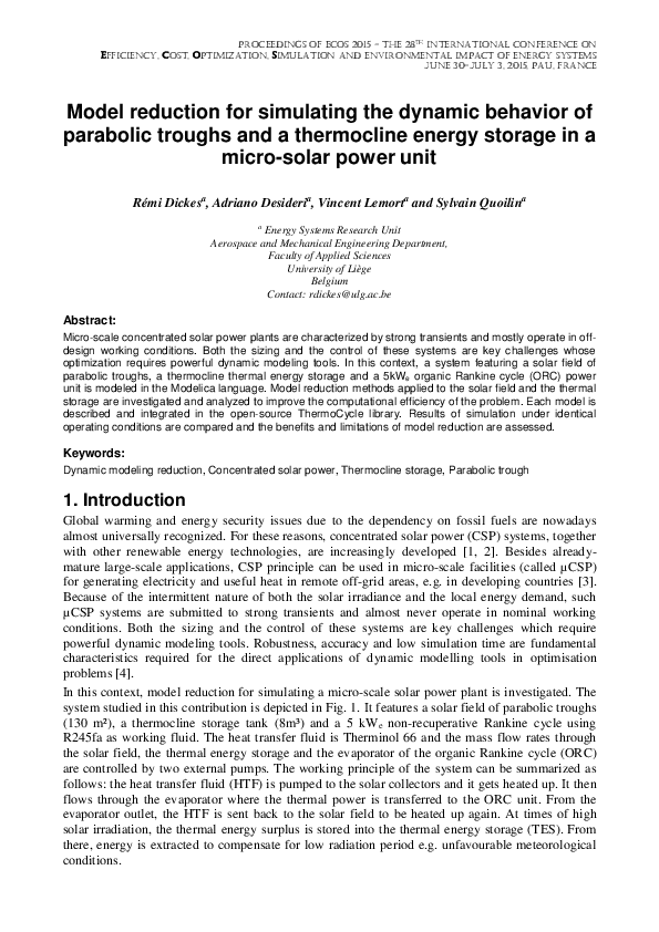 Model reduction for simulating the dynamic behavior of parabolic ...