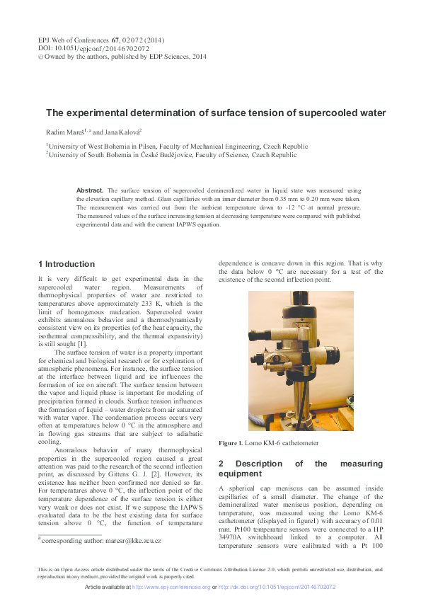 (PDF) The experimental determination of surface tension of supercooled ...
