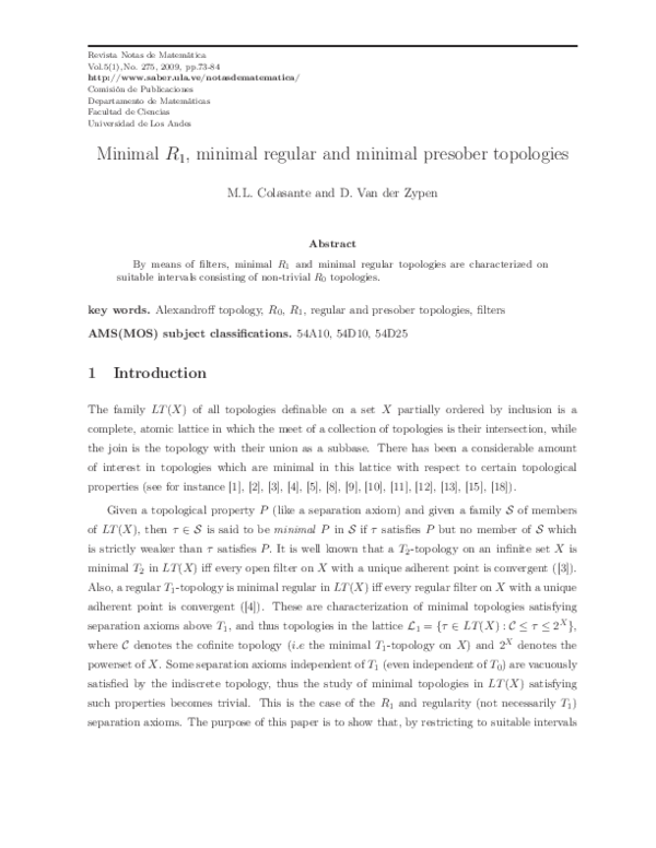 (PDF) Minimal R 1, minimal regular and minimal presober topologies