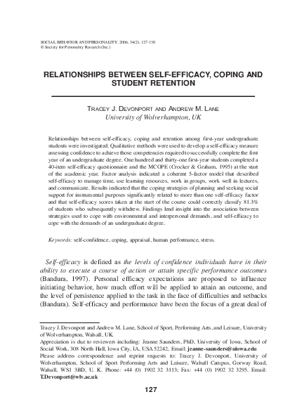 (PDF) Exploring the relationship between self-efficacy and coping ...