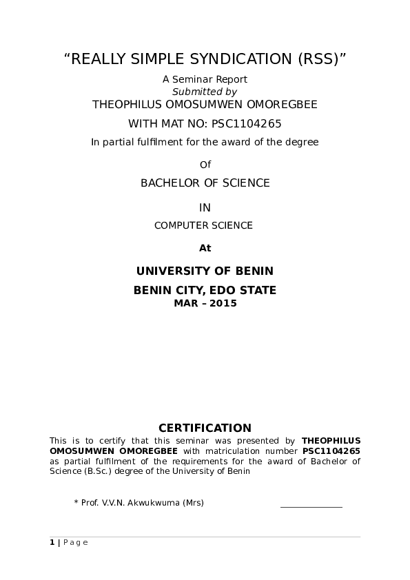 (DOC) REALLY SIMPLE SYNDICATION (RSS)