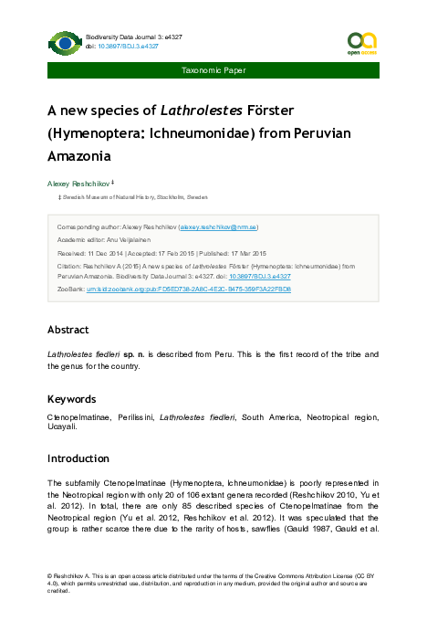 (PDF) A new species of Lathrolestes Förster (Hymenoptera: Ichneumonidae ...