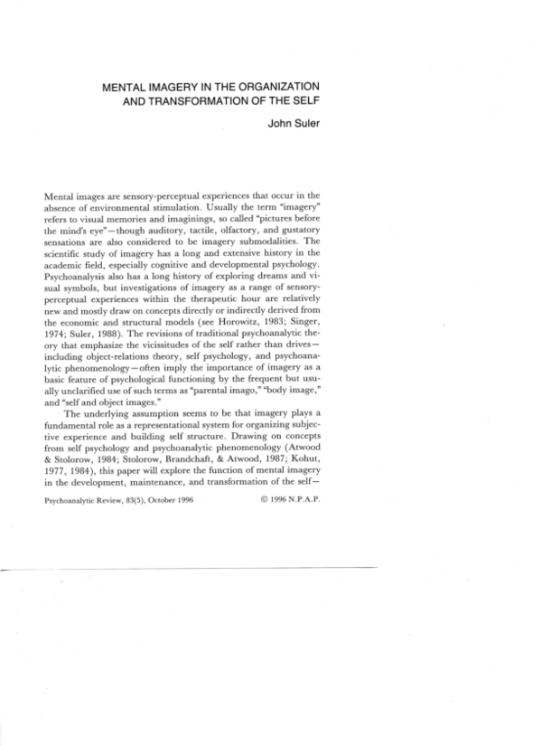 (PDF) Mental Imagery in the Organization and Transformation of the Self
