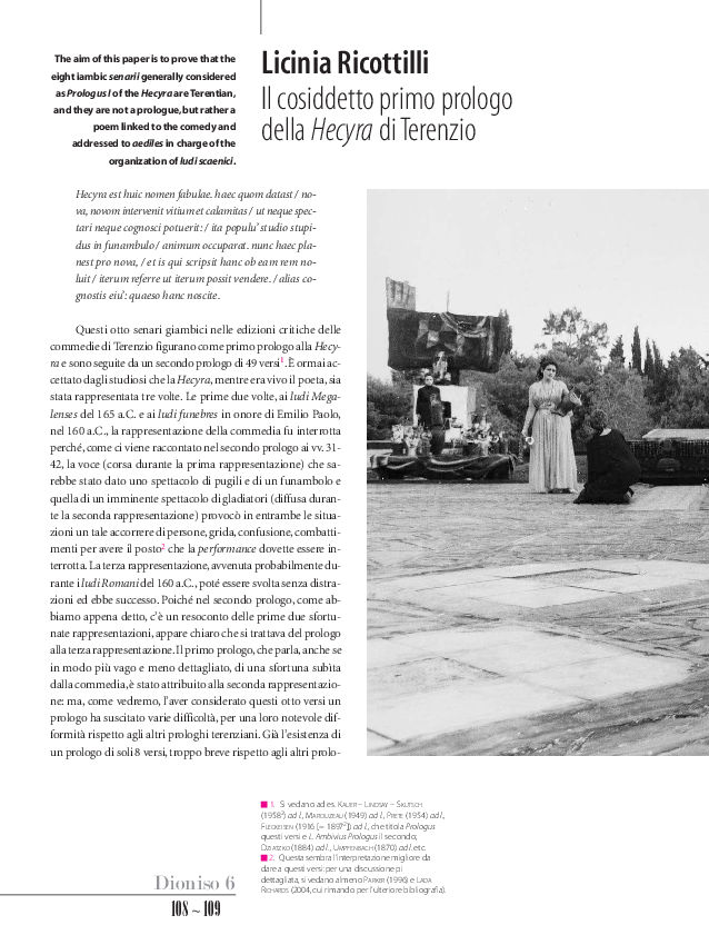 (PDF) Il cosiddetto primo prologo della 'Hecyra' di Terenzio, 