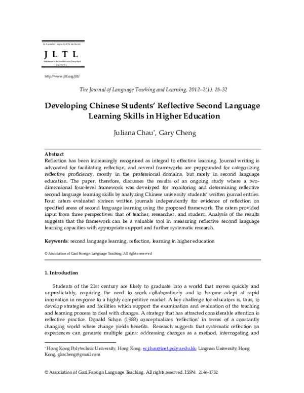 (PDF) Developing Chinese students' reflective second language learning ...