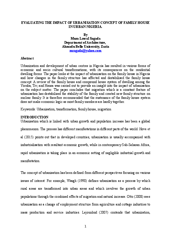 (DOC) EVALUATING THE IMPACT OF URBANISATION CONCEPT OF FAMILY HOUSE IN ...