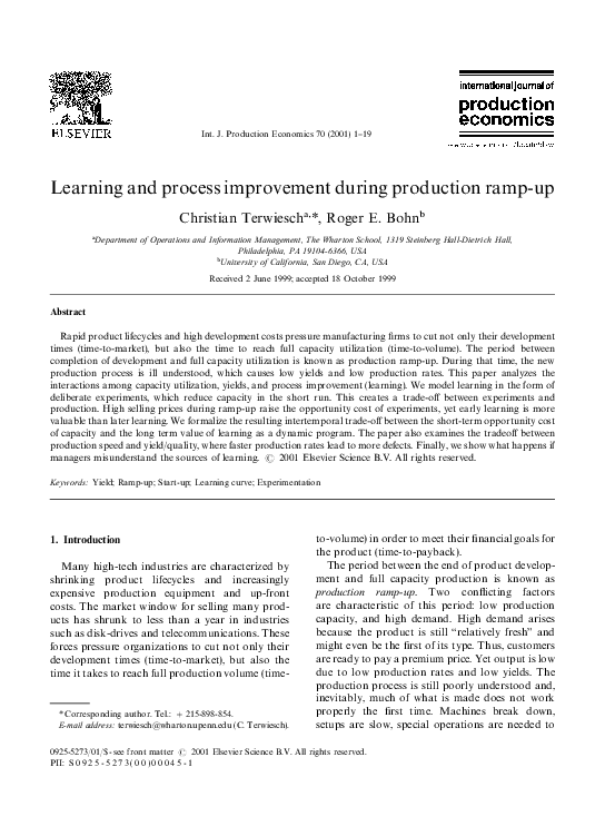 (PDF) Learning and process improvement during production ramp-up