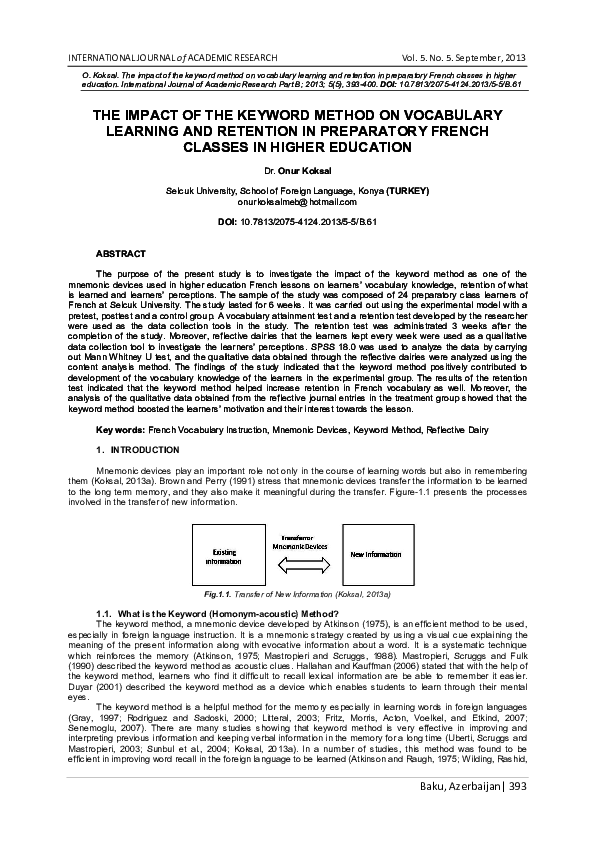 (PDF) The impact of the keyword method on vocabulary learning and ...
