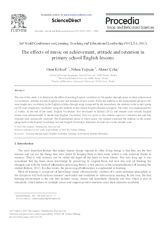 (PDF) The effects of music on achievement, attitude and retention in ...