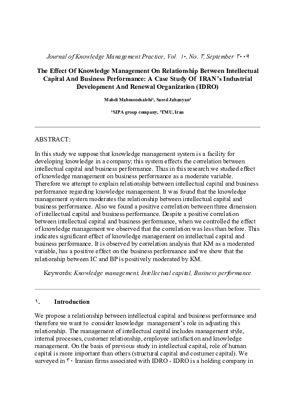 (PDF) The Effect Of Knowledge Management On Relationship Between ...