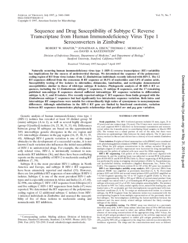(PDF) Sequence and Drug Susceptibility of Subtype C Reverse ...