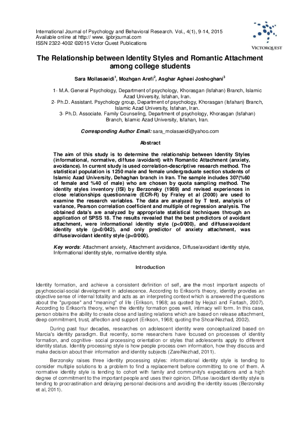 (PDF) The Relationship between Identity Styles and Romantic Attachment ...