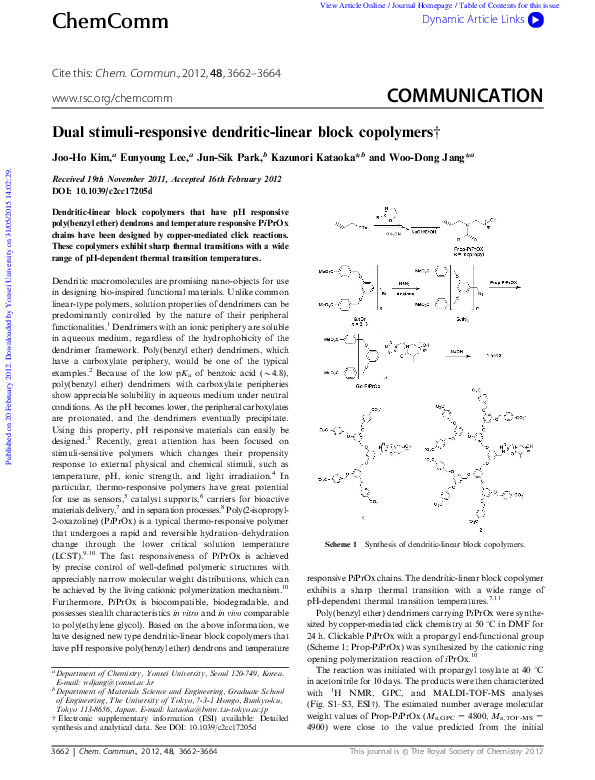 Dual stimuli-responsive dendritic-linear block copolymers
