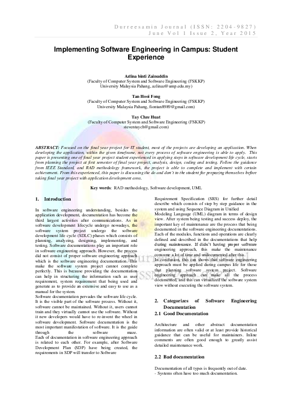 (PDF) Implementing Software Engineering in Campus: Student Experience