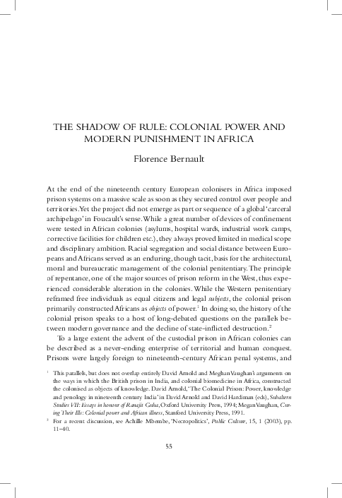 First page of “THE SHADOW OF RULE: Colonial Power and Modern Punishment in Africa”