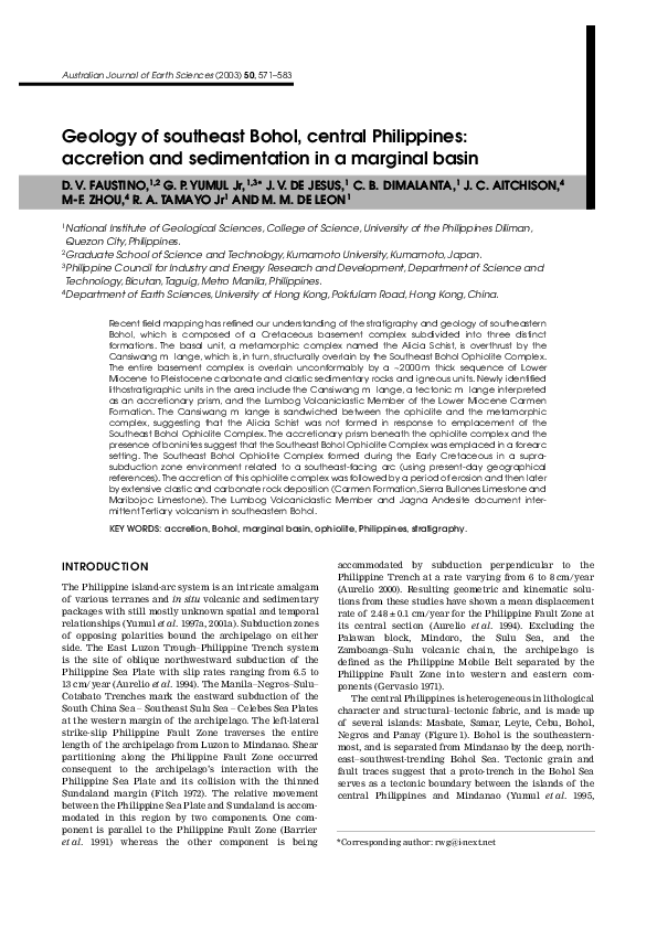 (PDF) Geology of southeast Bohol, central Philippines: Accretion and ...