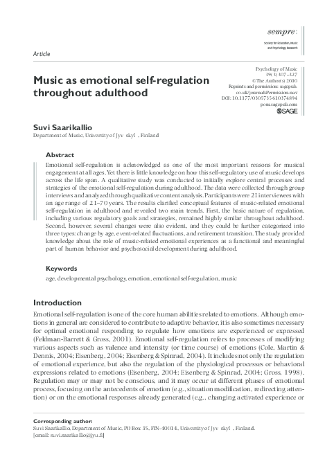 (PDF) Music as emotional self-regulation throughout adulthood