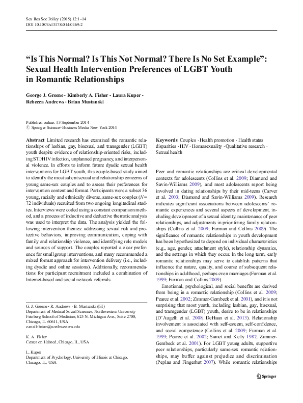 (PDF) Sexual Health Intervention Preferences of LGBT Youth in Romantic ...