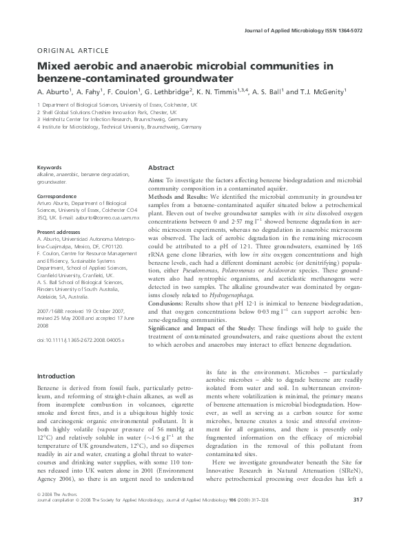 (PDF) Mixed aerobic and anaerobic microbial communities in benzene ...