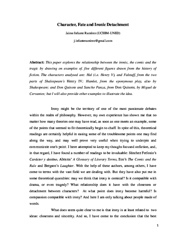 (PDF) Character, Destiny and Ironic Detachment Jaime Infante Ramírez