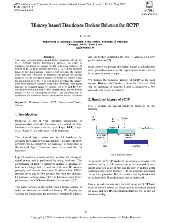 (PDF) History based Handover Broker Scheme for SCTP