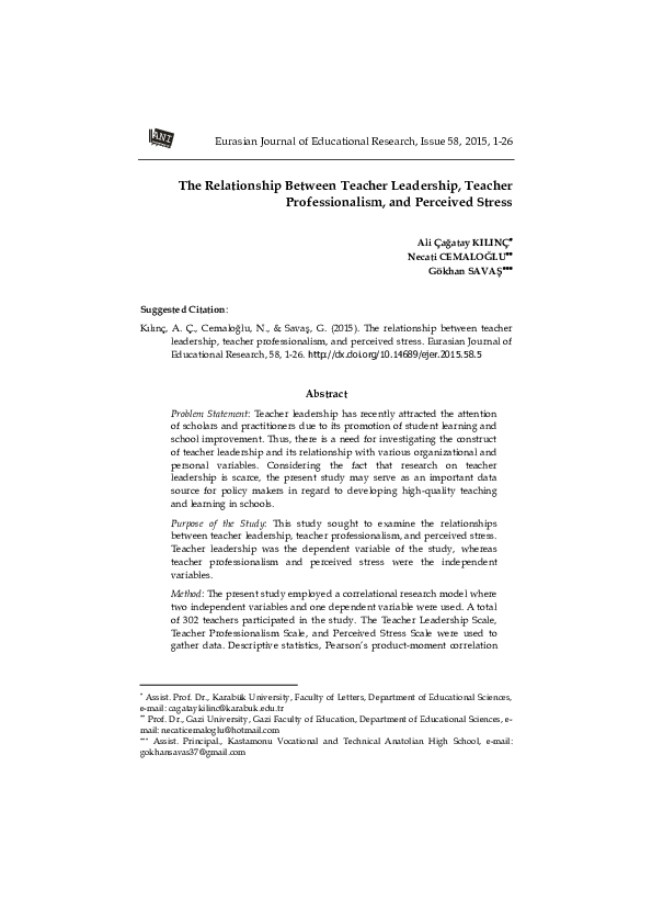 (PDF) The Relationship Between Teacher Leadership, Teacher ...