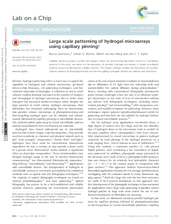 (PDF) Large Scale Patterning of Hydrogel Microarrays using Capillary ...