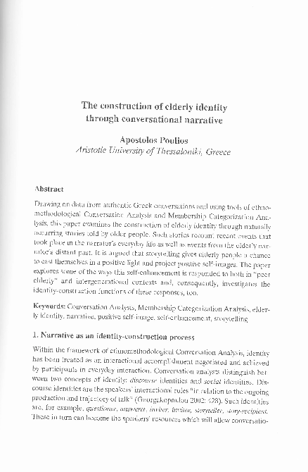 (PDF) The construction of elderly identity through conversational narrative