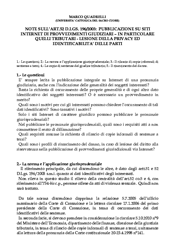 (PDF) Notes on art.52 Italian Privacy Code