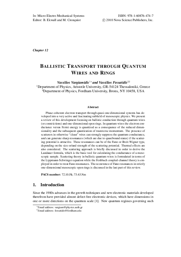 PDF) Ballistic transport through quantum wires and rings