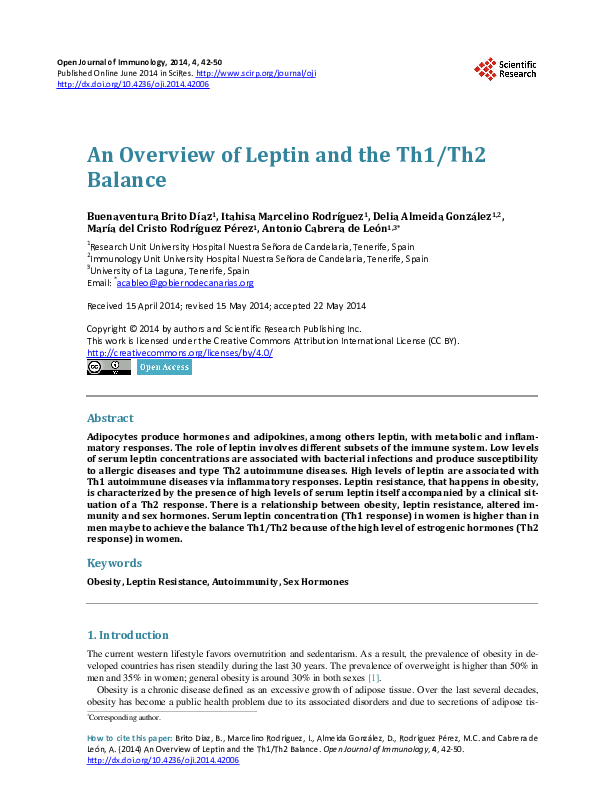 (PDF) An Overview of Leptin and the Th1/Th2 Balance