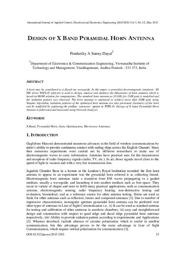 (PDF) DESIGN OF X BAND PYRAMIDAL HORN ANTENNA ijaceee journal