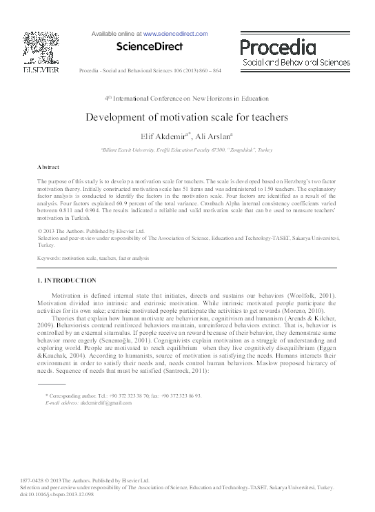(PDF) Development of motivation scale for teachers