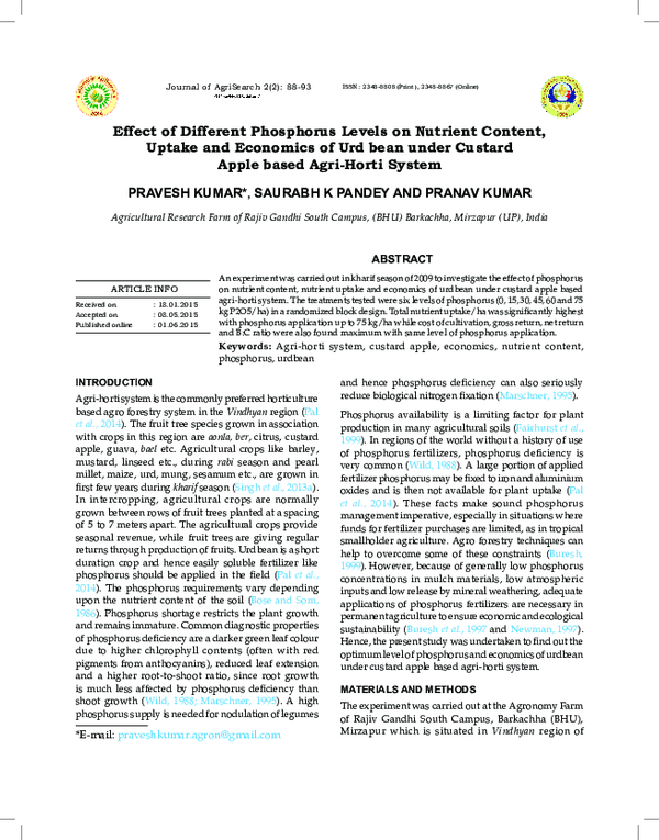 (PDF) Effect of Different Phosphorus Levels on Nutrient Content, Uptake ...