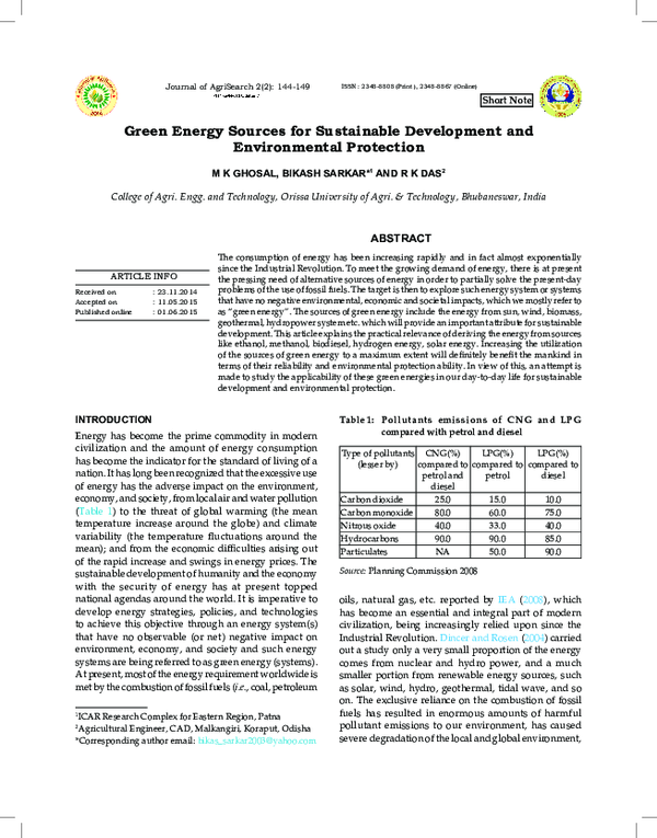 (PDF) Green Energy Sources for Sustainable Development and ...