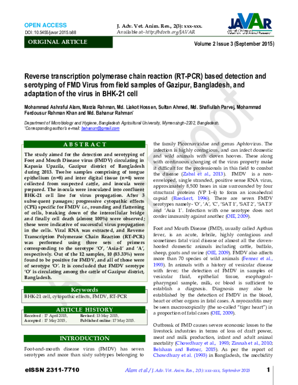 (PDF) Reverse transcription polymerase chain reaction (RT-PCR) based ...