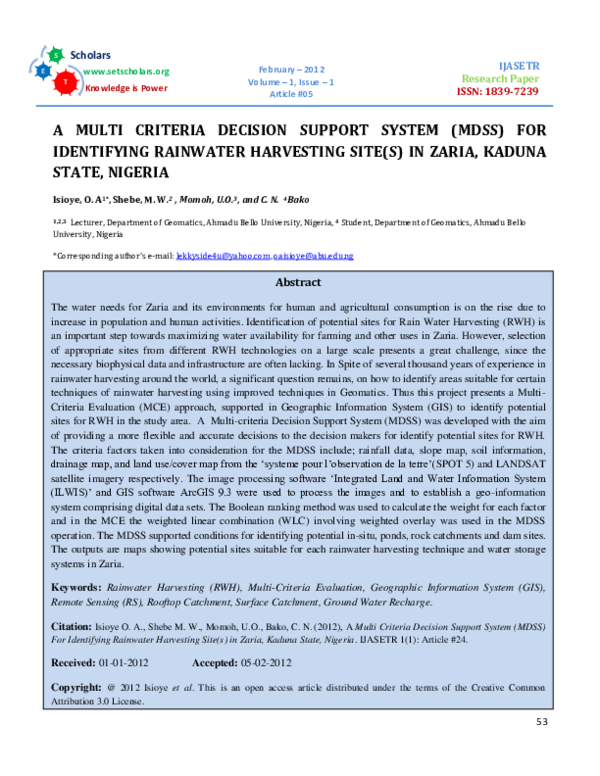 (PDF) A MULTI CRITERIA DECISION SUPPORT SYSTEM (MDSS) FOR IDENTIFYING ...