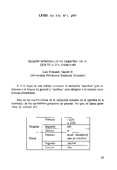 Pdf Sufijos Nominales Persona Quechua Ecuatoriano Fernando Garces Academia Edu
