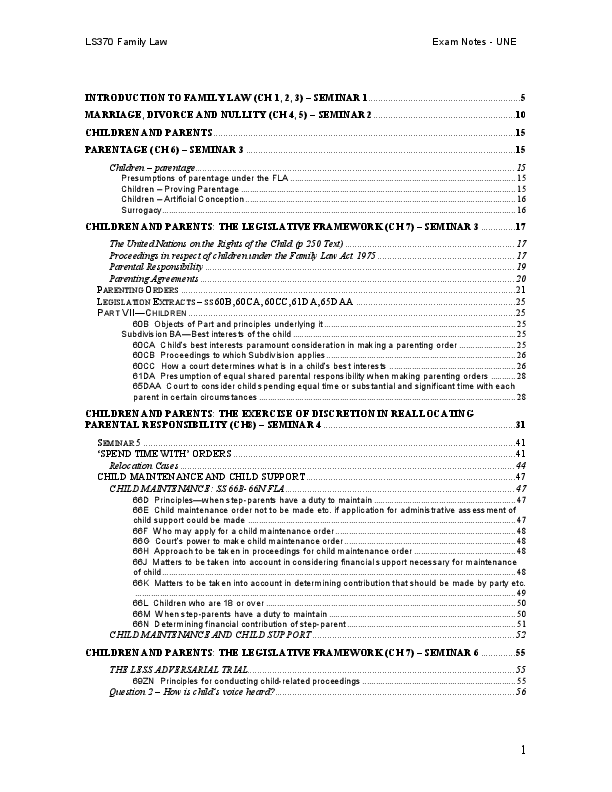 (PDF) LS370 Family Law Exam Notes UNE Rej S Academia.edu