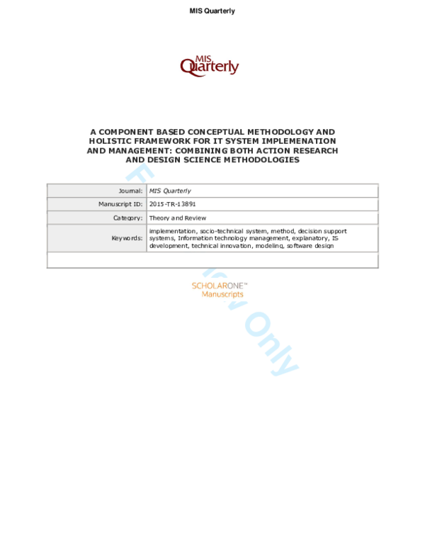 (PDF) A Component Based Conceptual Methodology and Holistic Framework ...